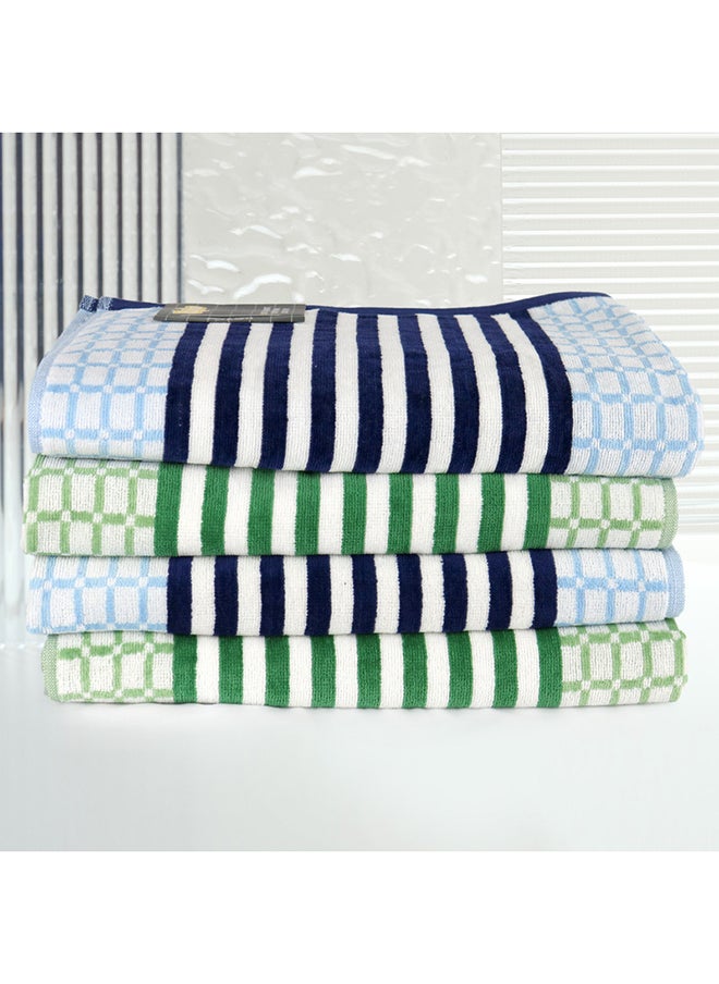 White Rose 4 Piece Bathroom Towel Set HYDRO 420 GSM 100% Cotton Velour 4 Bath Towel 70x140 cm Blue & Green Color Modern Stripe Design Luxury Touch Extra Absorbent  - Image 1