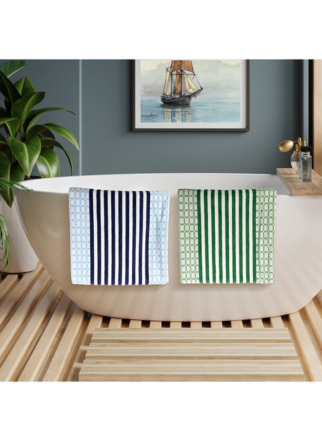 White Rose 4 Piece Bathroom Towel Set HYDRO 420 GSM 100% Cotton Velour 4 Bath Towel 70x140 cm Blue & Green Color Modern Stripe Design Luxury Touch Extra Absorbent  - Image 4