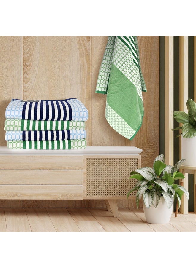 White Rose 4 Piece Bathroom Towel Set HYDRO 420 GSM 100% Cotton Velour 4 Bath Towel 70x140 cm Blue & Green Color Modern Stripe Design Luxury Touch Extra Absorbent  - Image 3