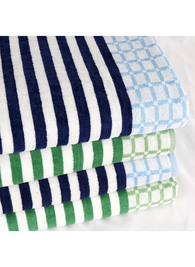 White Rose 4 Piece Bathroom Towel Set HYDRO 420 GSM 100% Cotton Velour 4 Bath Towel 70x140 cm Blue & Green Color Modern Stripe Design Luxury Touch Extra Absorbent  - Image 2