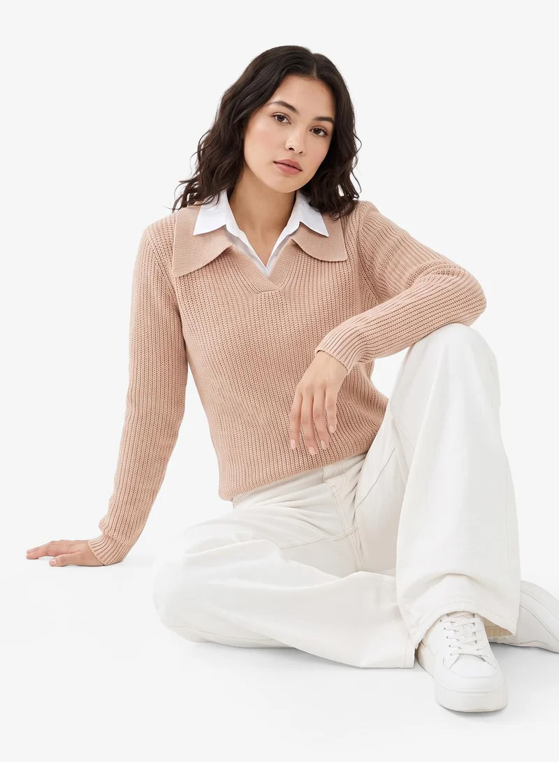 Ginger Polo Neck Fitted Ribbed Sweater
