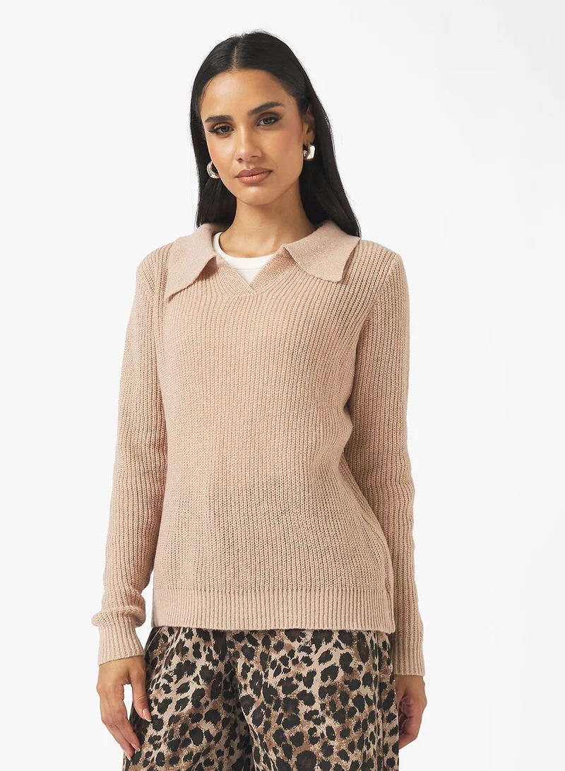 Ginger Polo Neck Fitted Ribbed Sweater