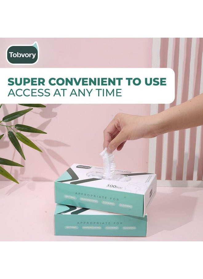 Tobvory - Disposable Shower Caps 100Pcs Shower Cap Tobvory Waterproof Plastic Shower Cap For Women Men For Hair Extra Elastic Large Shower Caps For Bath Hair Treatment Conditioning In Home Hotel Travel - Image 1