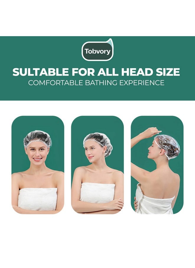 Tobvory - Disposable Shower Caps 100Pcs Shower Cap Tobvory Waterproof Plastic Shower Cap For Women Men For Hair Extra Elastic Large Shower Caps For Bath Hair Treatment Conditioning In Home Hotel Travel - Image 1