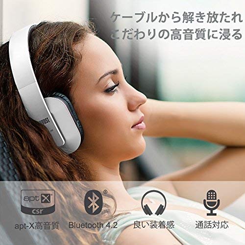 August Over Ear Wireless Bluetooth Headphones with Mic - August EP650 - Custom App for Easy EQ Sound Control, aptX Low Latency, NFC, Rich Bass Clear Sound, 30 days Stand By High-Performance Comfort [White] - Image 2