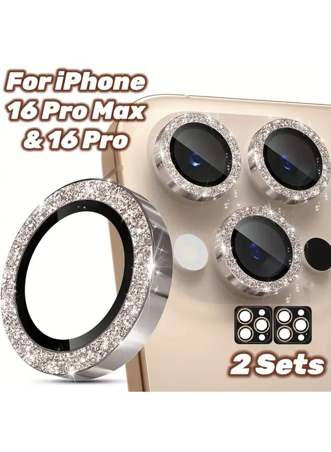 2 Pack Glitter Black Titanium Tempered Glass Camera Lens Protector For iPhone 16 Pro 16 Pro Max - Image 2