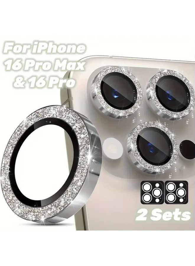 2 Pack Glitter Black Titanium Tempered Glass Camera Lens Protector For iPhone 16 Pro 16 Pro Max - Image 3