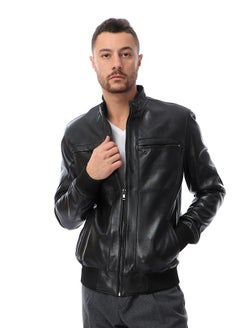 Generic Top leather (T55) Men's Stand Collar
 Lined Bomber genuine Leather Jacket  - Image 1
