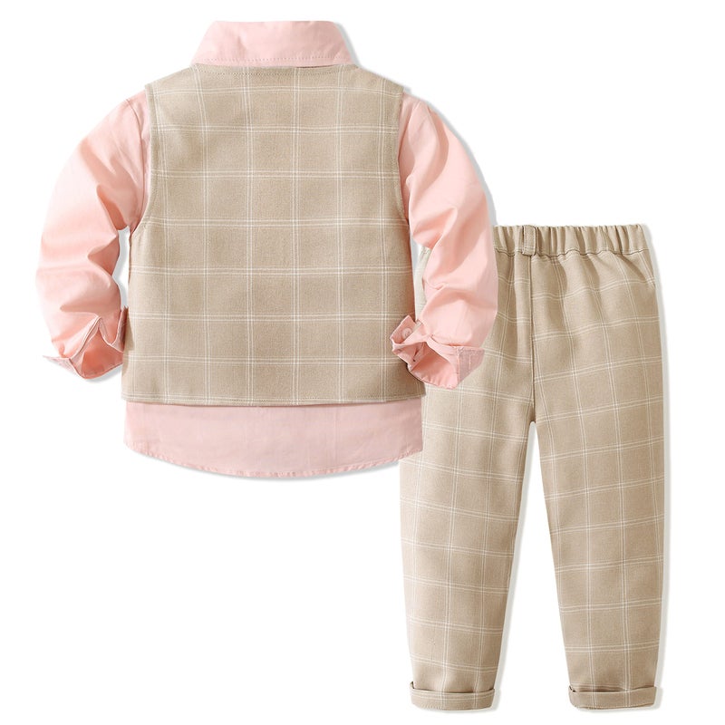 Kimocat Boys 3Pcs Clothing Sets Cotton Long Sleeve Bowtie Shirts +Vest +Pants Casual Suit - Image 2