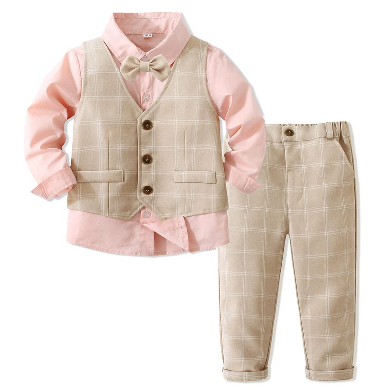 Kimocat Boys 3Pcs Clothing Sets Cotton Long Sleeve Bowtie Shirts +Vest +Pants Casual Suit - Image 1