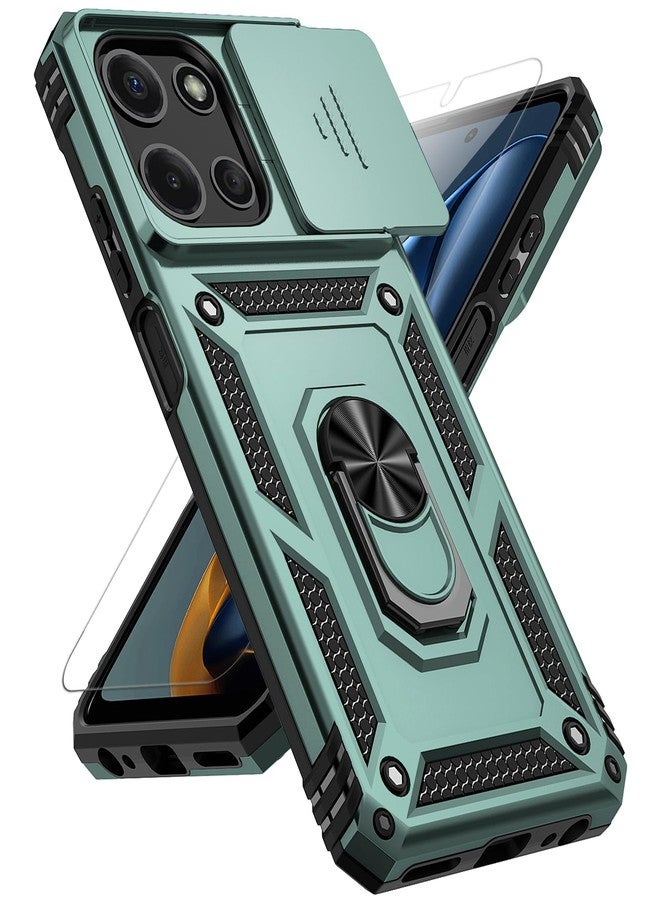 PUSHIMEI for Motorola Moto G 2025 Case, with Slide Camera Cover HD Screen Protector [Military Grade 16ft. Drop Tested] Magnetic Ring Holder Kickstand Protective Phone Case for Motorola Moto G 2025, Dark Green - Image 1