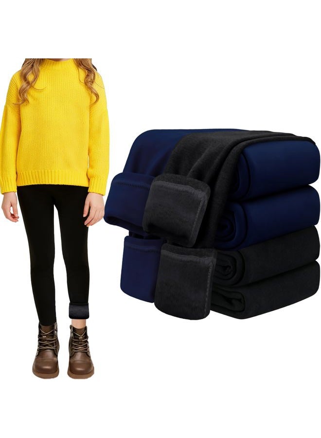 FEQO Girls Fleece Lined Leggings Thick Thermal Tights Full Length Pants Kids Winter Warm Leggings, Black, Navy Blue, 8-10 Years - Image 1