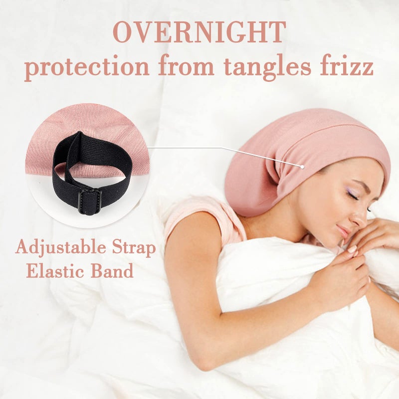 LULUSILK Mulberry Silk Bonnet for Sleeping Women, Real Silk Sleep Cap for Curly Hair and Braids, Pure Head Wrap with Scrunchies, Pink - Image 4