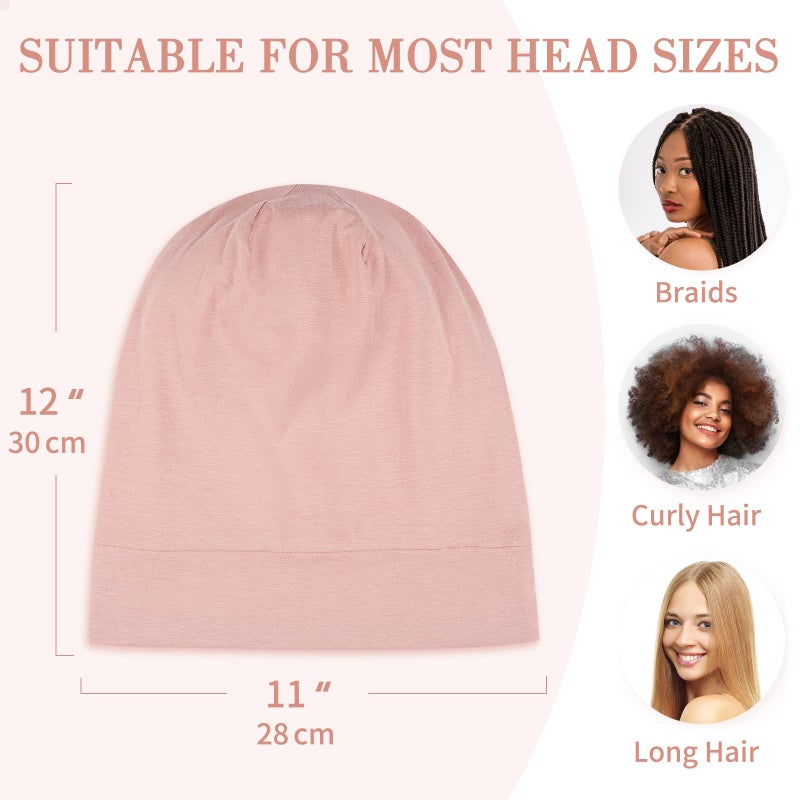 LULUSILK Mulberry Silk Bonnet for Sleeping Women, Real Silk Sleep Cap for Curly Hair and Braids, Pure Head Wrap with Scrunchies, Pink - Image 5