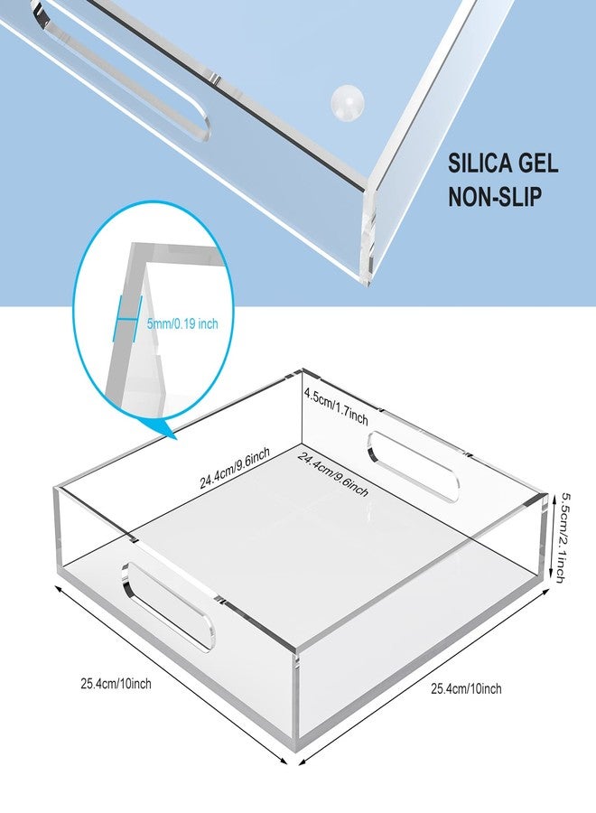 Cilinta Home Decorative Coffee Table Tray, 10"x10" Elegant Acrylic Serving Trays with Handles Works for Eating, Breakfast, Makeup Drawer Organizer,Bathroom Vanity Table,Ottoman Tray, Clear - Image 4