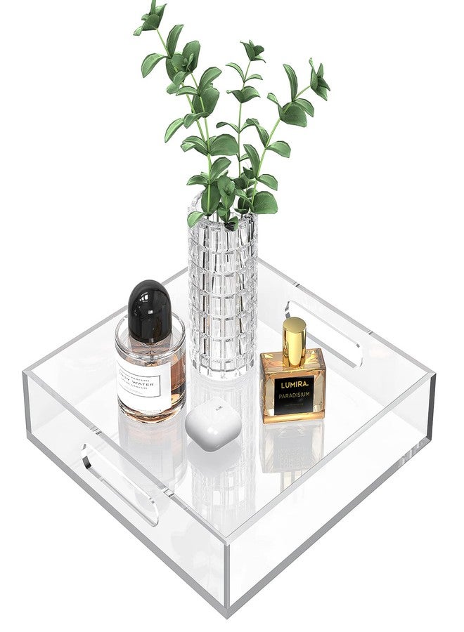 Cilinta Home Decorative Coffee Table Tray, 10"x10" Elegant Acrylic Serving Trays with Handles Works for Eating, Breakfast, Makeup Drawer Organizer,Bathroom Vanity Table,Ottoman Tray, Clear - Image 1