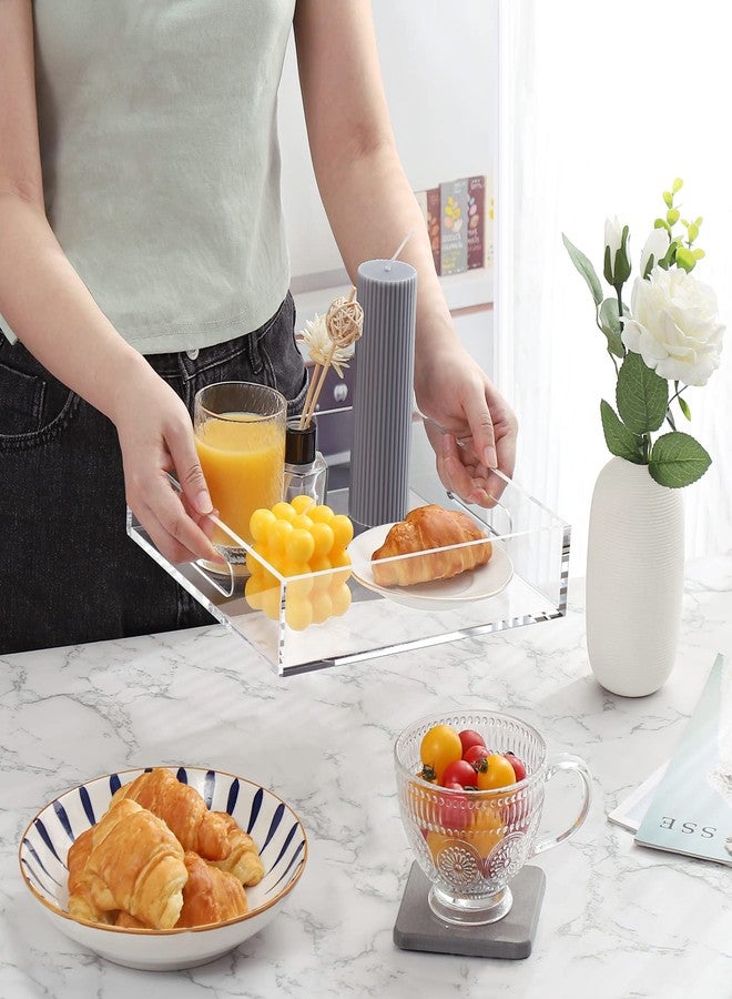 Cilinta Home Decorative Coffee Table Tray, 10"x10" Elegant Acrylic Serving Trays with Handles Works for Eating, Breakfast, Makeup Drawer Organizer,Bathroom Vanity Table,Ottoman Tray, Clear - Image 2