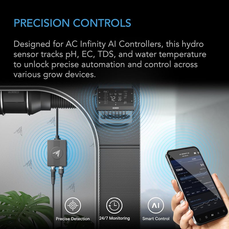 AC Infinity Hydro Sensor, Environmental Sensor for Controller AI+, Manage pH, EC, TDS and Water Temp for Grow Tents, Unlock Automations for Equipment Programming in Hydroponics, Aquariums, and Pools - Image 2