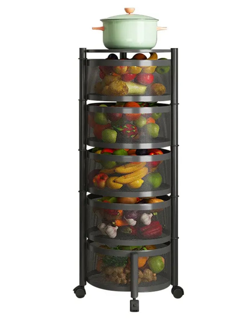 Multi-Layer Kitchen Storage Shelf Rotatable Steel Rack 4 Movable Wheels Fruit Vegetable Snack Organizer Stand - Image 1