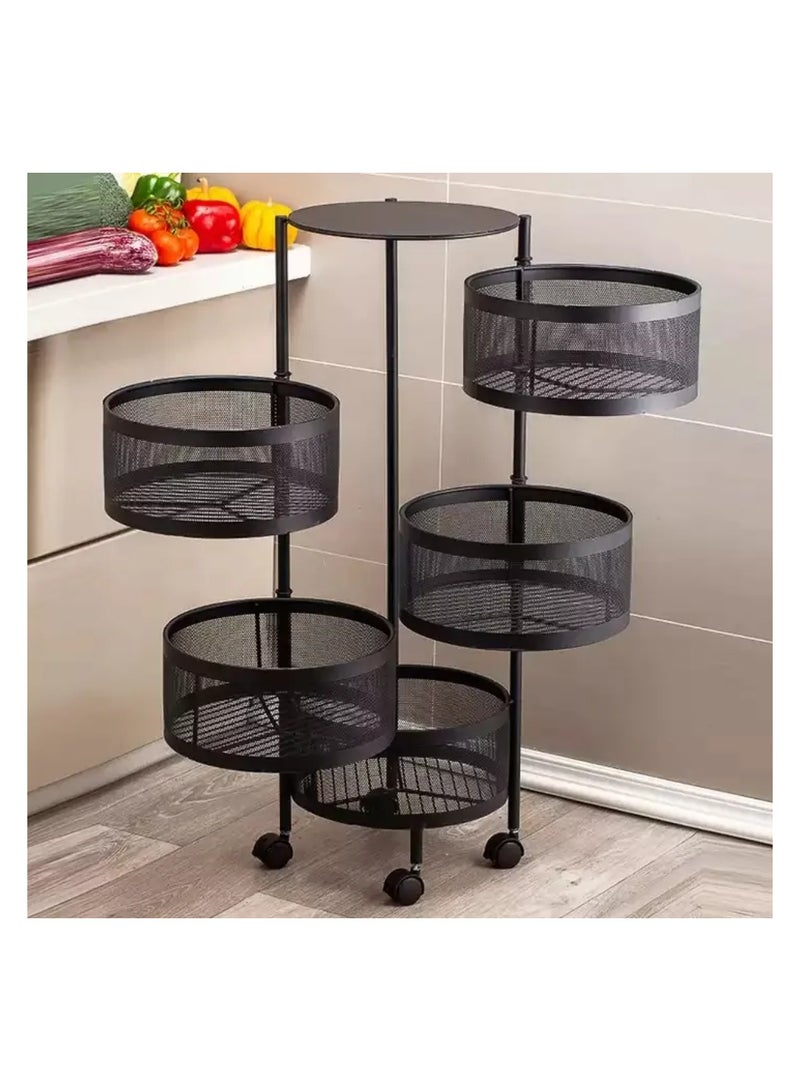 Multi-Layer Kitchen Storage Shelf Rotatable Steel Rack 4 Movable Wheels Fruit Vegetable Snack Organizer Stand - Image 2