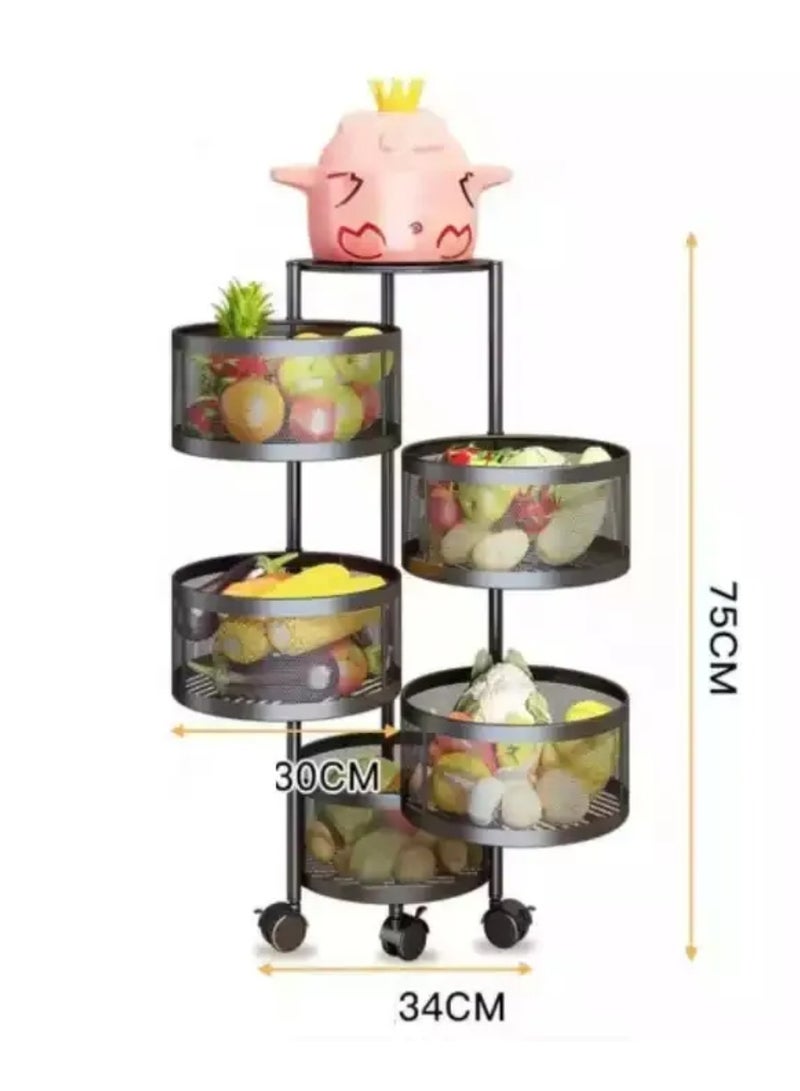 Multi-Layer Kitchen Storage Shelf Rotatable Steel Rack 4 Movable Wheels Fruit Vegetable Snack Organizer Stand - Image 3