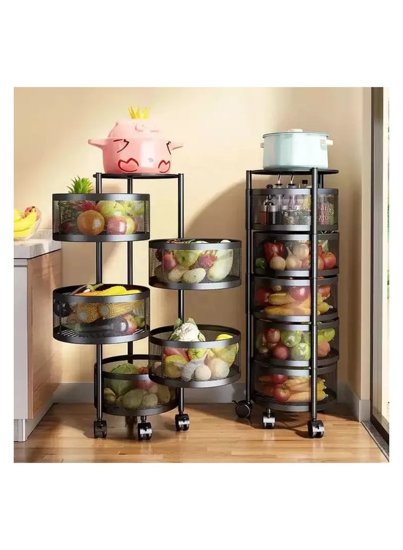 Multi-Layer Kitchen Storage Shelf Rotatable Steel Rack 4 Movable Wheels Fruit Vegetable Snack Organizer Stand - Image 4