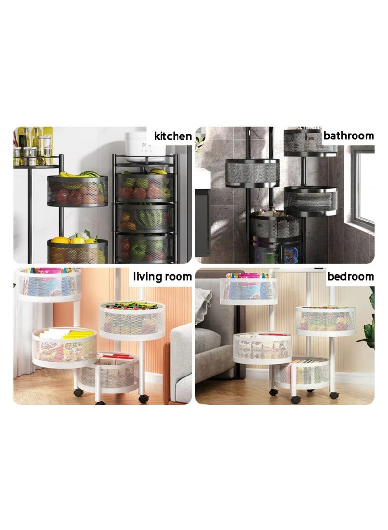 Multi-Layer Kitchen Storage Shelf Rotatable Steel Rack 4 Movable Wheels Fruit Vegetable Snack Organizer Stand - Image 5