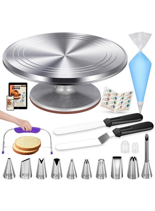 Kootek Kootek 51 Pcs Cake Decorating Kit, 12" Aluminum Alloy Cake Turntable, 10 Numbered Icing Tips, Offset and Straight Spatulas, Cake Leveler, Pastry Bags Baking Supplies  - Image 1