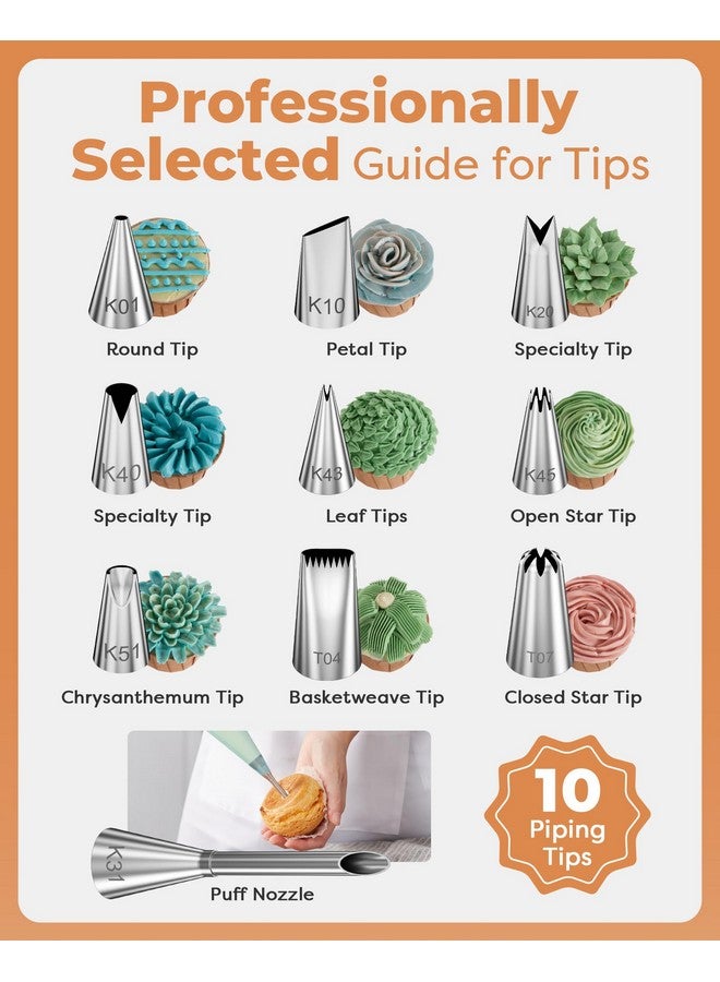Kootek Kootek 51 Pcs Cake Decorating Kit, 12" Aluminum Alloy Cake Turntable, 10 Numbered Icing Tips, Offset and Straight Spatulas, Cake Leveler, Pastry Bags Baking Supplies  - Image 5