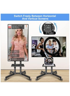 Generic Rotating Mobile TV Cart Holds up to 110lbs,Rolling TVs Stand for 32-60 Inch, Portrait to Landscape, Heavy-Duty Floor Stand Base for Live Stream Video Conferencing Tiktok YouTube Zoom  - Image 3