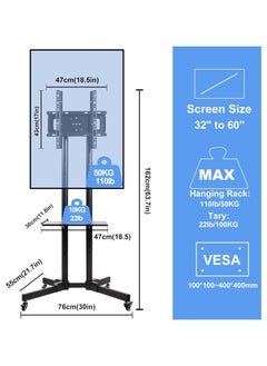 Generic Rotating Mobile TV Cart Holds up to 110lbs,Rolling TVs Stand for 32-60 Inch, Portrait to Landscape, Heavy-Duty Floor Stand Base for Live Stream Video Conferencing Tiktok YouTube Zoom  - Image 4