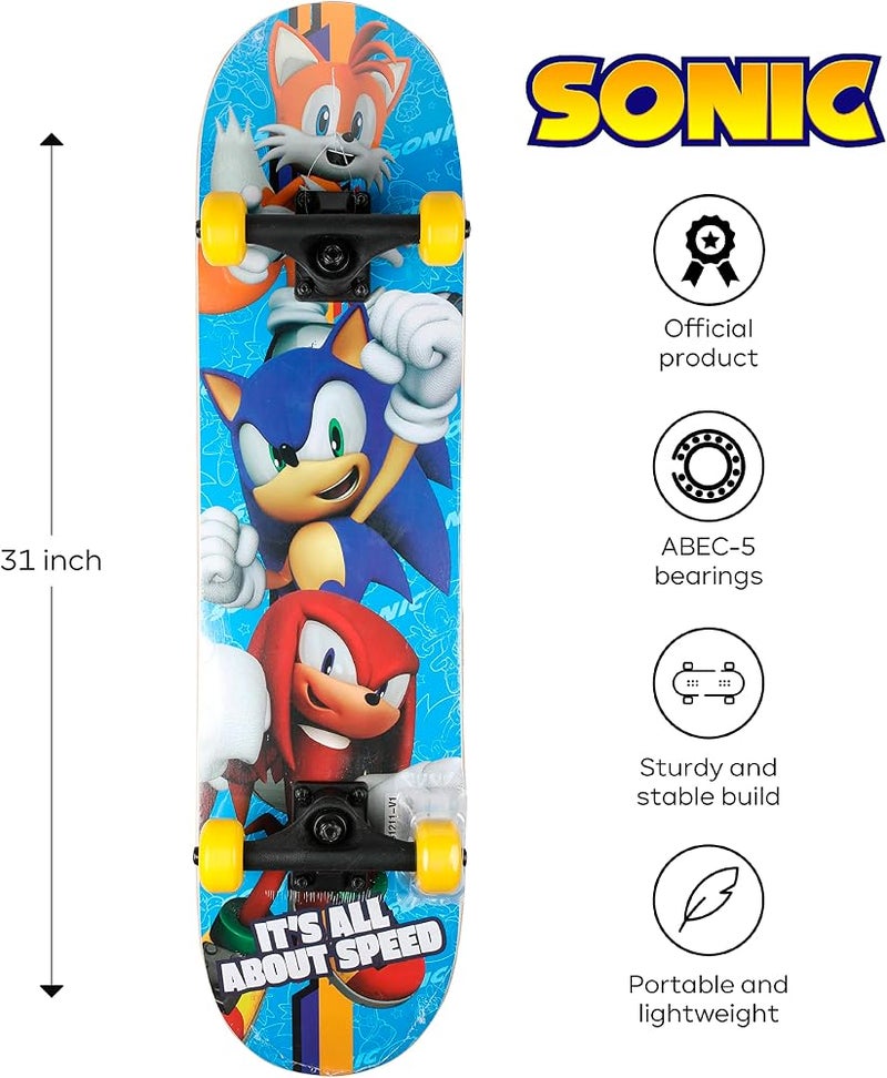 VOYAGER Sonic The Hedgehog Character Skateboards - Cruiser Skateboard with ABEC 5 Bearings, Durable Deck, Smooth Wheels (Choose from Sonic, Knuckles, Tails or Sonic & Friends) - Image 1