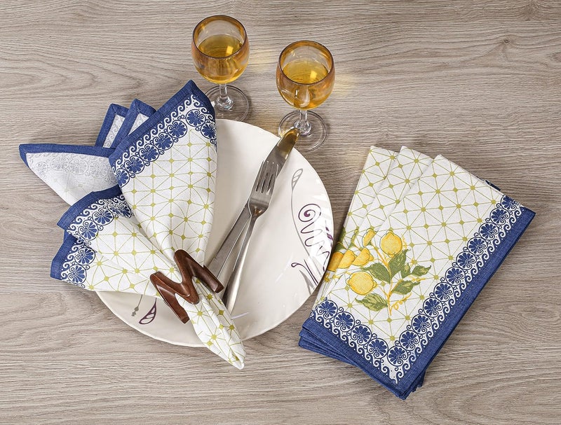 FINGERCRAFT Cloth Napkins Set of 12 Cotton Linen Blend Printed Dinner Napkins Cloth Mitered Corner Perfect for Parties Dinners Weddings Cocktail Christmas Easter 20x20 Lemon Leaf - Image 4