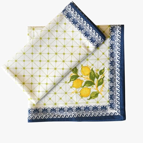 FINGERCRAFT Cloth Napkins Set of 12 Cotton Linen Blend Printed Dinner Napkins Cloth Mitered Corner Perfect for Parties Dinners Weddings Cocktail Christmas Easter 20x20 Lemon Leaf - Image 3
