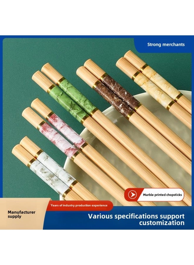 Paint-free Marble Printing Chopsticks Chopsticks Bamboo Chopsticks Household Bamboo Chopsticks 10 Pairs Of Five-color Chopsticks Manufacturers Special Chopsticks-Color:Marble 5 Pairs In Bags-short Style-Specifications:24x7.0x6.3 Joint (without Paint)  - Image 2