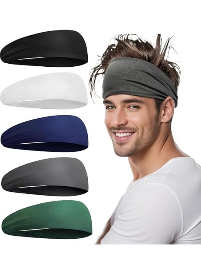 عصابات رأس رجالية ونسائية غير قابلة للانزلاق وخفيفة الوزن لليوجا والرياضة والتدريب  اللون: 5 قطع - أسود/رمادي/أبيض/أخضر داكن/أزرق بحري - Image 1