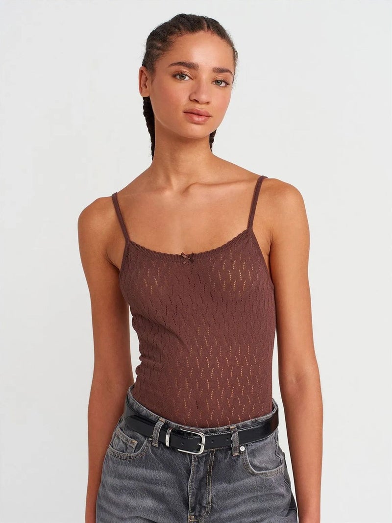 DILVIN Textured Crop Cami Blouse With Bow Detail - Image 1