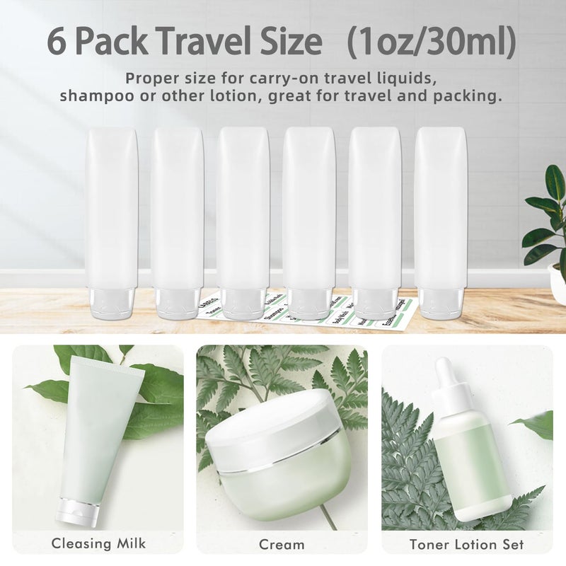 Guokoo 6 Pcs 1 oz Travel Size Toiletries Refillable Travel Bottles, Squeeze Travel Toiletry Bottles with Labels for Toiletry Makeup Travel Containers - Image 3