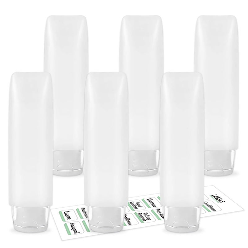 Guokoo 6 Pcs 1 oz Travel Size Toiletries Refillable Travel Bottles, Squeeze Travel Toiletry Bottles with Labels for Toiletry Makeup Travel Containers - Image 1