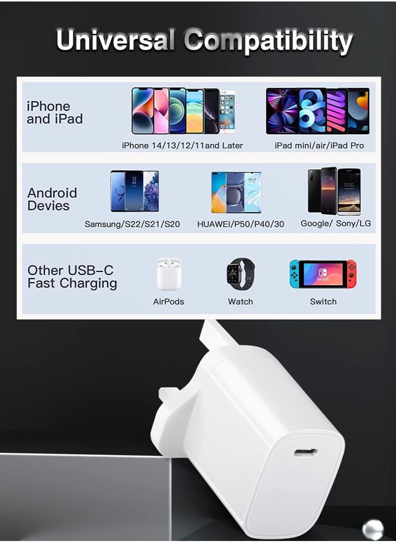FLOWING - iPhone 20W Fast Charger | USB C Wall Fast Charger with 1m USB C to Lightning Cable Compatible with iPhone 16/16 Pro/16 Pro Max/15/14/SE2020/11/XR/XS Max/X/iPad - Image 1