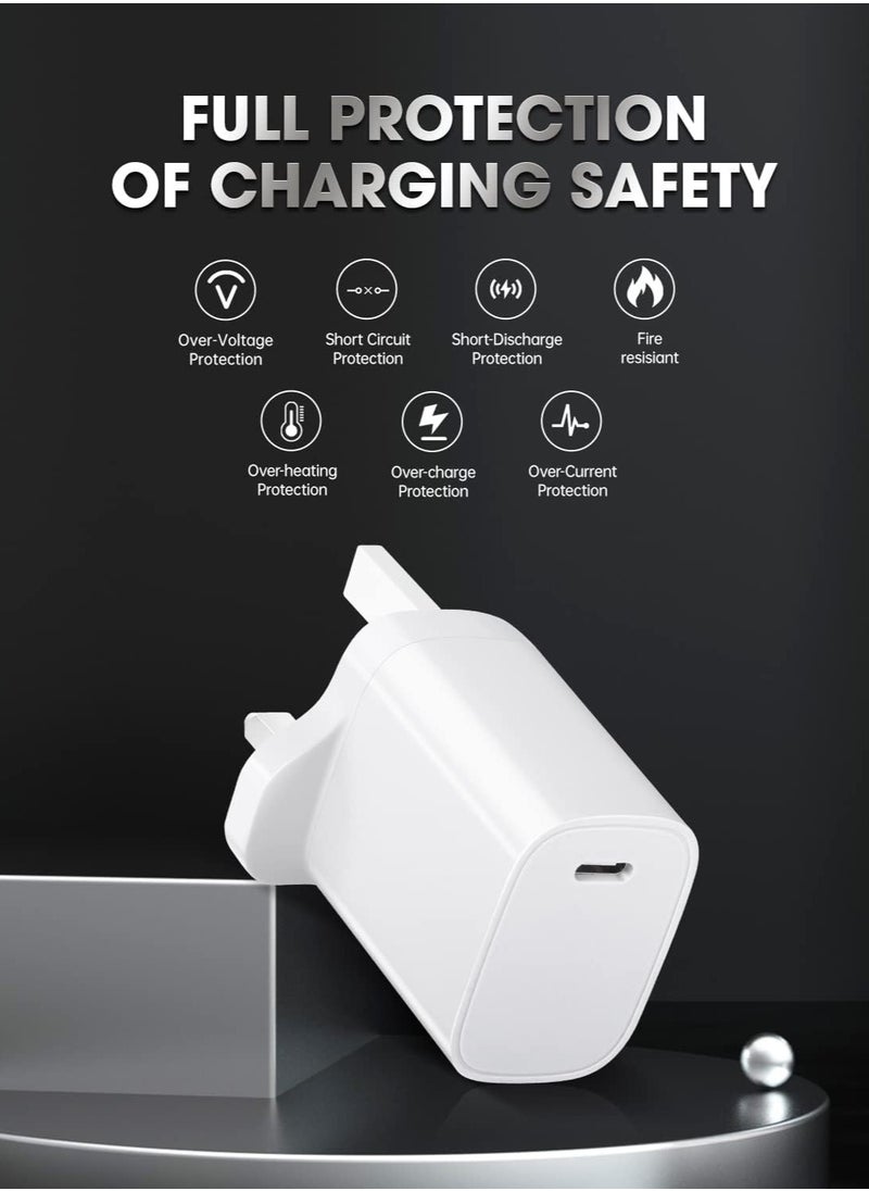 FLOWING - iPhone 20W Fast Charger | USB C Wall Fast Charger with 1m USB C to Lightning Cable Compatible with iPhone 16/16 Pro/16 Pro Max/15/14/SE2020/11/XR/XS Max/X/iPad - Image 1