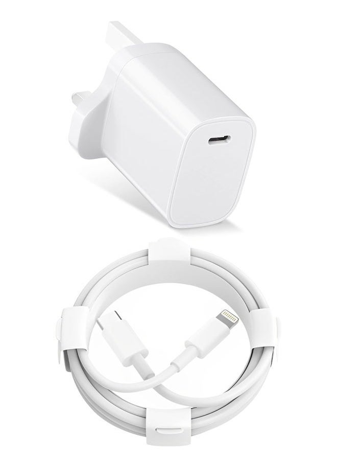FLOWING - iPhone 20W Fast Charger | USB C Wall Fast Charger with 1m USB C to Lightning Cable Compatible with iPhone 16/16 Pro/16 Pro Max/15/14/SE2020/11/XR/XS Max/X/iPad - Image 1