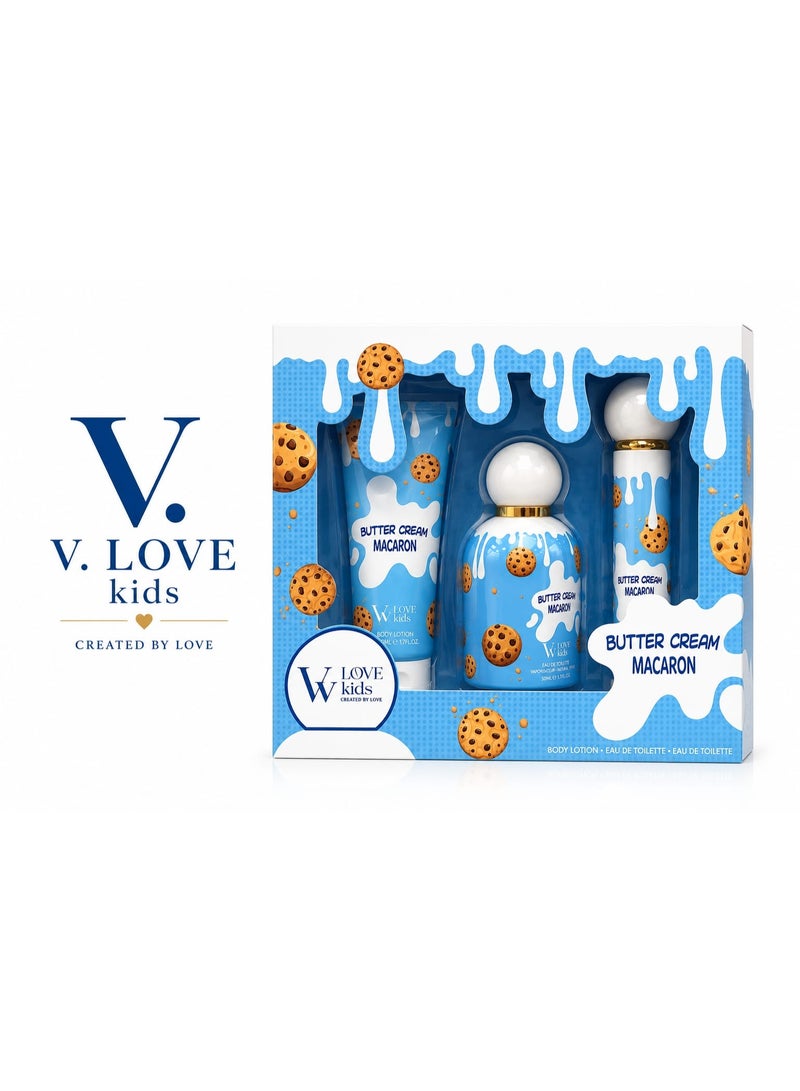 V.V LOVE Kids Gift Set - Butter Cream Macaron Eau de Toilette & Body Lotion - 3 Pieces