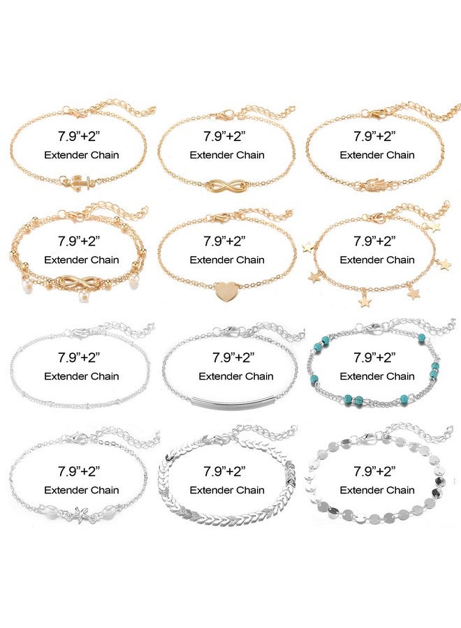 Softones 12-16Pcs Ankle Bracelets For Women Gold Silver Two Style Chain Beach Anklet Bracelet Jewelry Anklet Set,Adjustable Size - Image 5
