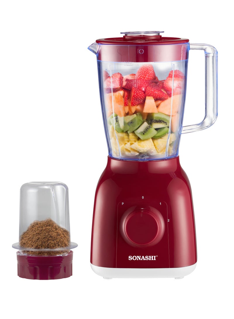 SONASHI 2 In 1 Blender & Smoothie Maker | 1.25L Unbreakable Jar | 350 W | 2 Speed & Pulse Setting | Best for Spice Grinding, Smoothie Making and Juicing | with Stainless Steel Blades, Safety Lock System | SB-144N Red 1.25 L 350 W SB-144N red - Image 3