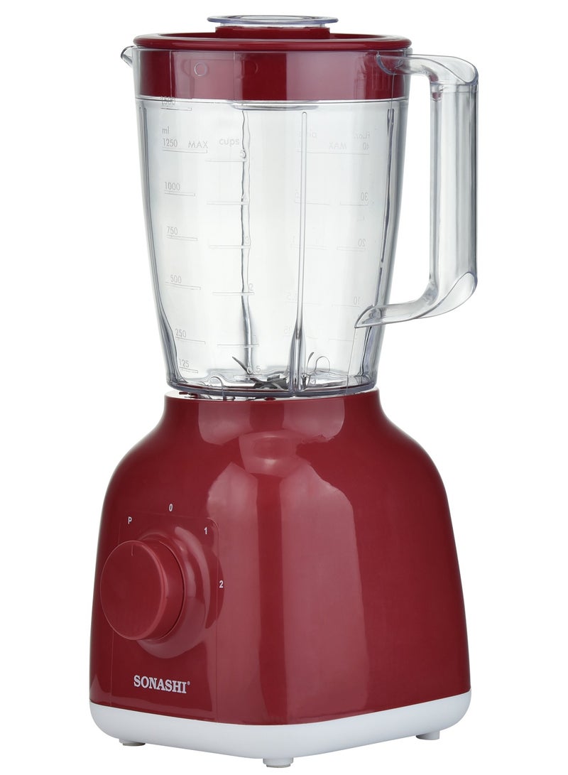 SONASHI 2 In 1 Blender & Smoothie Maker | 1.25L Unbreakable Jar | 350 W | 2 Speed & Pulse Setting | Best for Spice Grinding, Smoothie Making and Juicing | with Stainless Steel Blades, Safety Lock System | SB-144N Red 1.25 L 350 W SB-144N red - Image 4