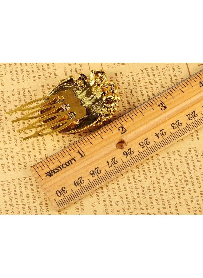 Alilang Gold Tone Topaz Rhinestones Victorian Lady Cameo Maiden Prom Hair Comb  - Image 3