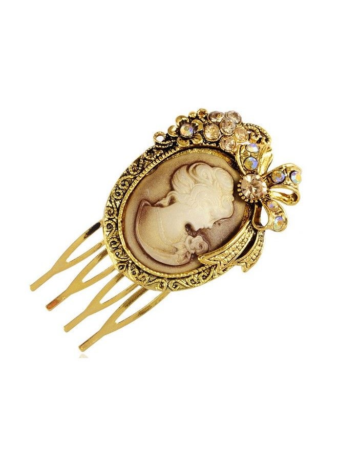 Alilang Gold Tone Topaz Rhinestones Victorian Lady Cameo Maiden Prom Hair Comb  - Image 2