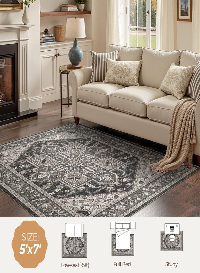 WITSHOCK Living Room Area Rugs 5x7: Washable Rug Boho Soft Non-Slip Low Pile Stain Resistant Foldable Carpet for Bedroom Playroom Dining Room Office Kitchen Farmhouse Home Decor Rug-Gray - Image 2