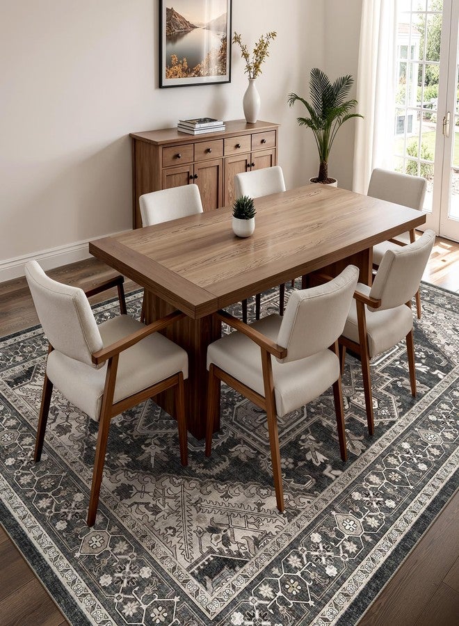 WITSHOCK Living Room Area Rugs 5x7: Washable Rug Boho Soft Non-Slip Low Pile Stain Resistant Foldable Carpet for Bedroom Playroom Dining Room Office Kitchen Farmhouse Home Decor Rug-Gray - Image 4